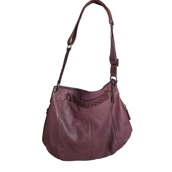 Banana Republic Goat Leather Alex Tote Studded Burgundy 2 Way Adjustable Strap - Picture 7 of 8